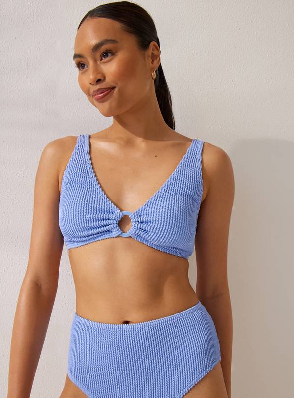 Blue Textured Ring Detail Bikini Top 14